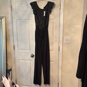 Ann Taylor Black and White Ruffle Jumpsuit